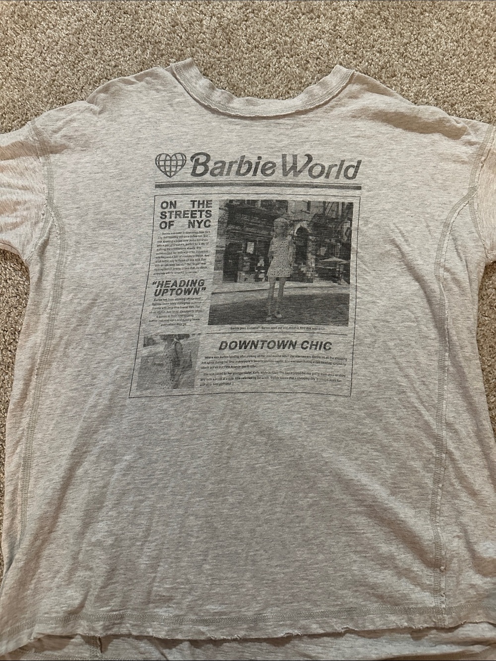 aerie Barbie World Graphic Tee in Light Heather Gray
